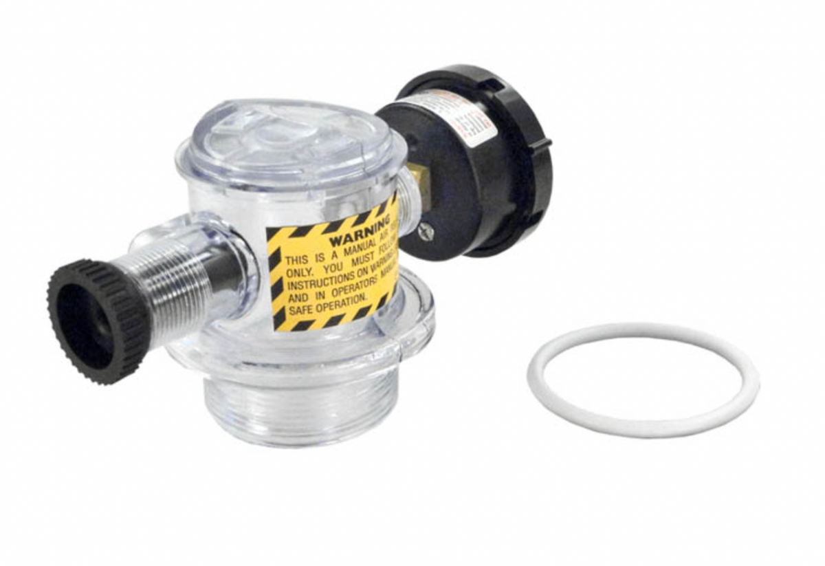 Pentair 273564Z air relief assembly, underside showing the threaded manifold and o-ring