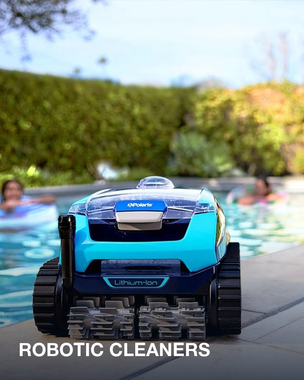 Robotic cleaners: a Polaris Freedom cordless robotic cleaner on a pool deck