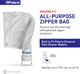 Polaris K13 bag bottom opening with dog-ear clips