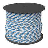 Close view of blue and white twisted poly safety pool rope
