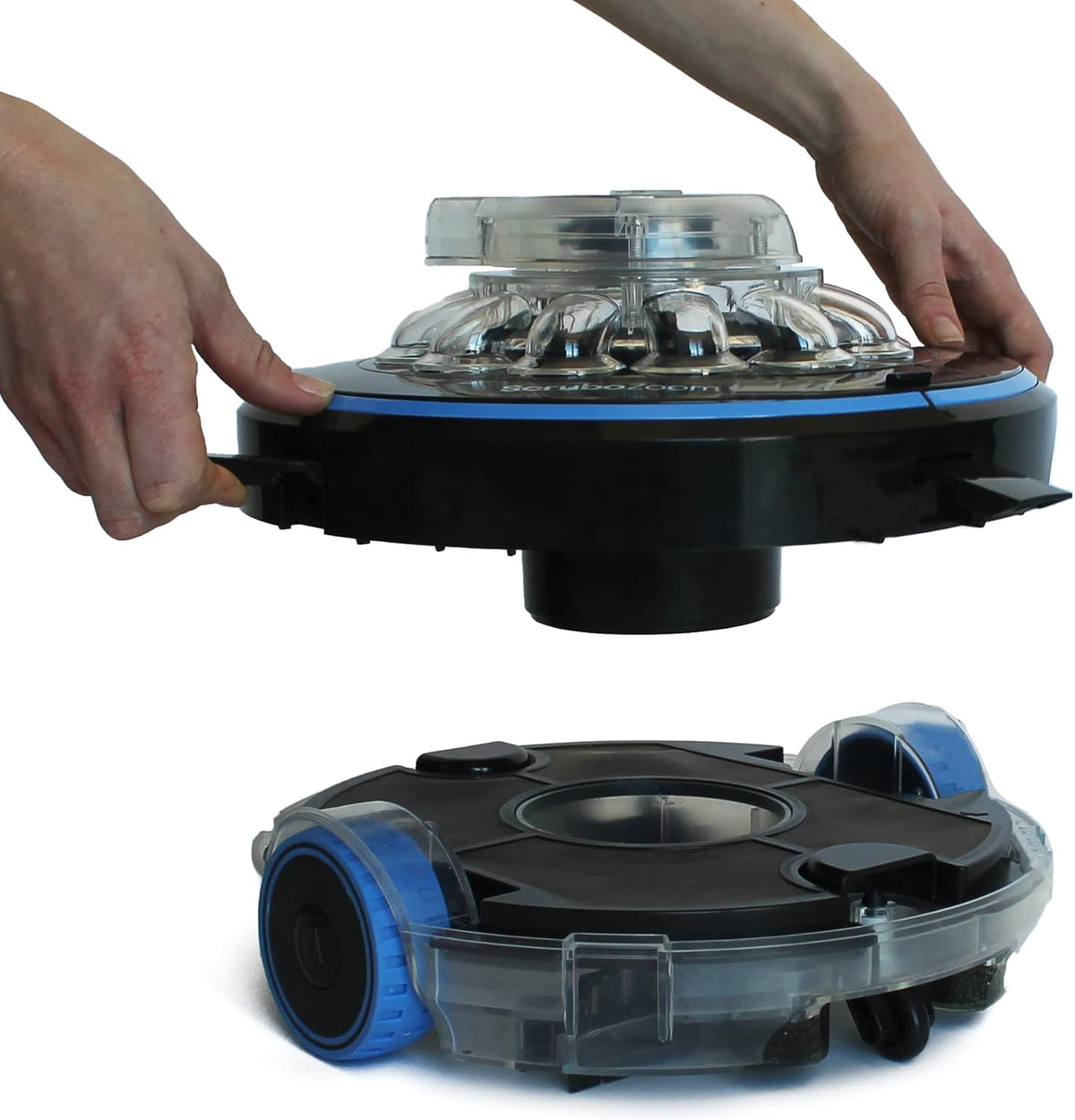 Aquamoto Scrubo Zoom cordless pool cleaner, side view