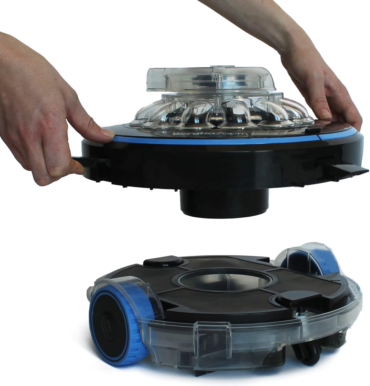 Aquamoto Scrubo Zoom cordless pool cleaner, side view