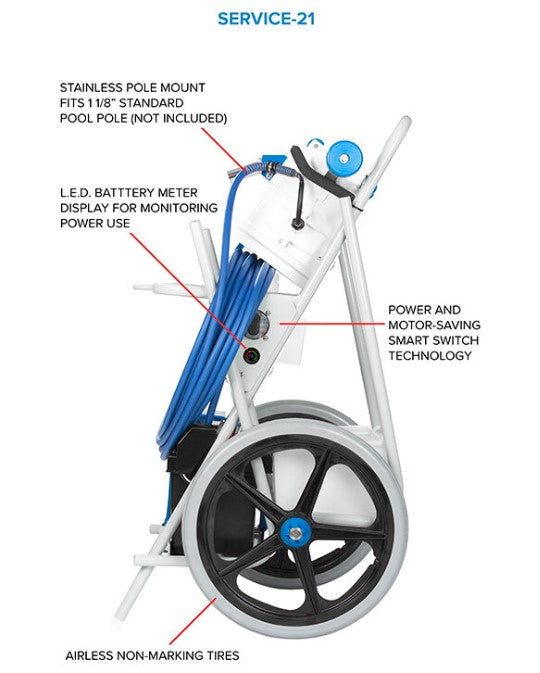 Hammerhead Service-21 pool vacuum head and cart, alternate view