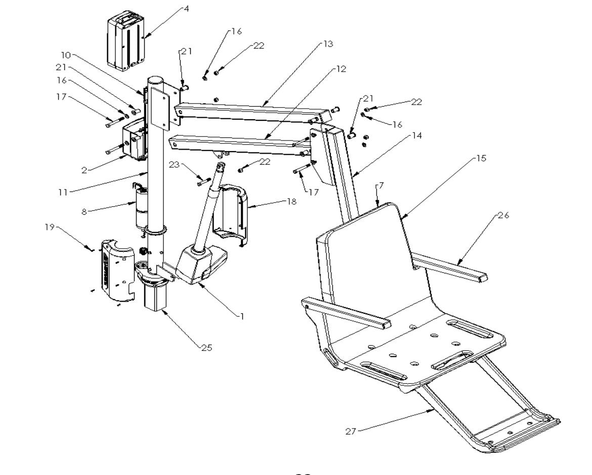 S.R. Smith aXs2 Pool Lift exploded parts diagram with numbered keys