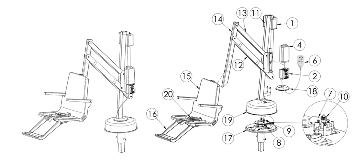 S.R. Smith Splash! Pool Lift exploded parts diagram with numbered keys