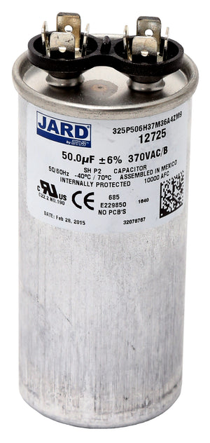 SuperPro 12725 round run capacitor rated 50 MFD 370V