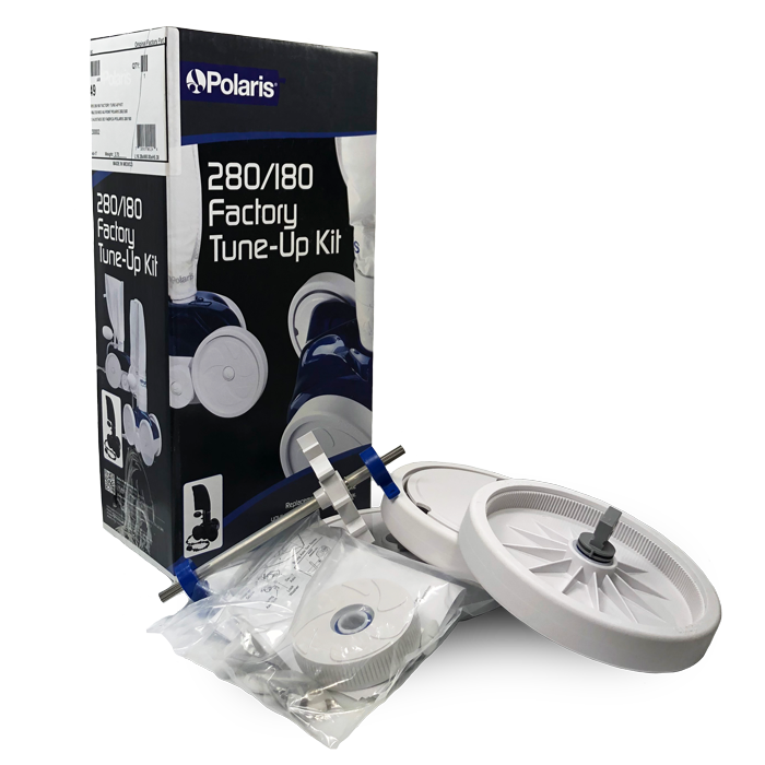 Polaris A49 tune up kit parts laid out: wheels, tires, axles, bearings and drive shaft