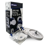 Polaris A49 tune up kit parts laid out: wheels, tires, axles, bearings and drive shaft