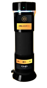 DEL UV-C 50 UV sanitizer EUV-01-01, side view showing the glow ring and plumbing ports