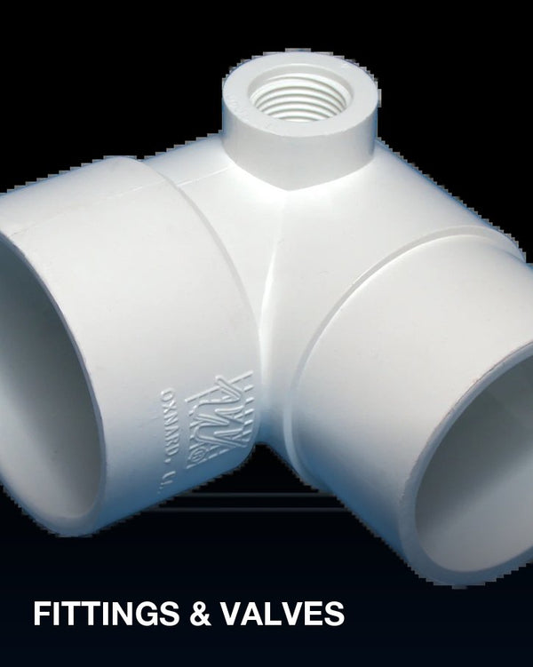 Fittings and valves: a white Waterway PVC fitting