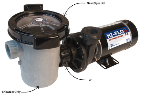 Waterway 310-6600 pump trap shown on a complete Waterway Hi-Flow pump